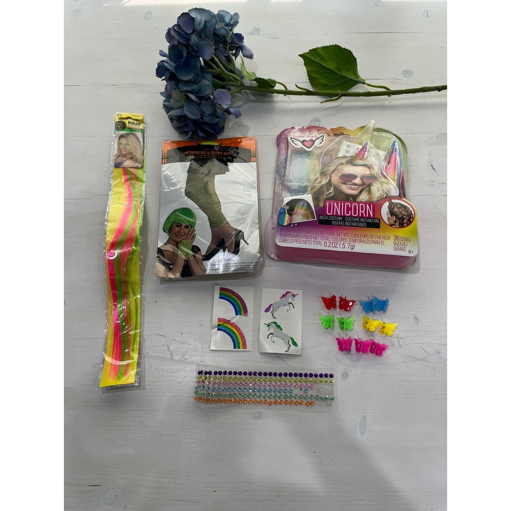 Fashion Angels Unicorn Costume Kit‎ Hair Extension stickers Gems clips Halloween